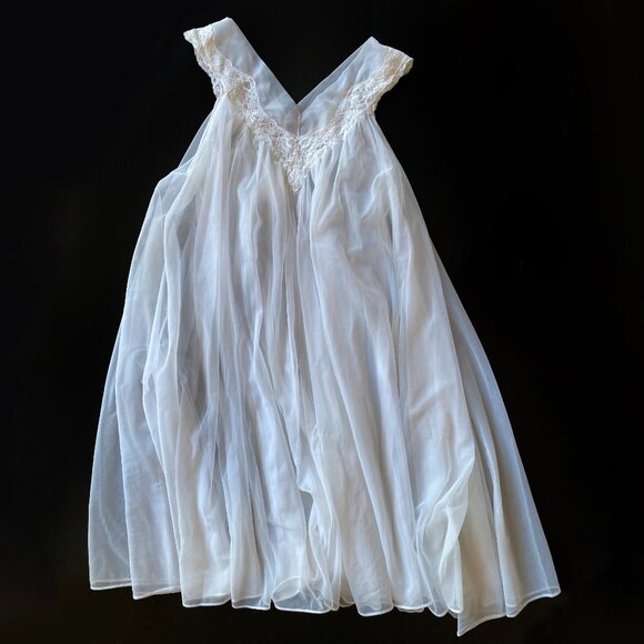 Vtg 1950s RoVel of California White Nylon Chiffon Nightgown Sheer Lace Size S - Picture 2 of 12